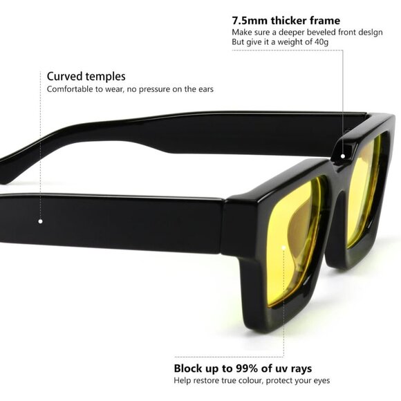 🆕Women Yellow Trendy Square Fashion Rectangle Shades Designer Style Sunglasses - Picture 7 of 7